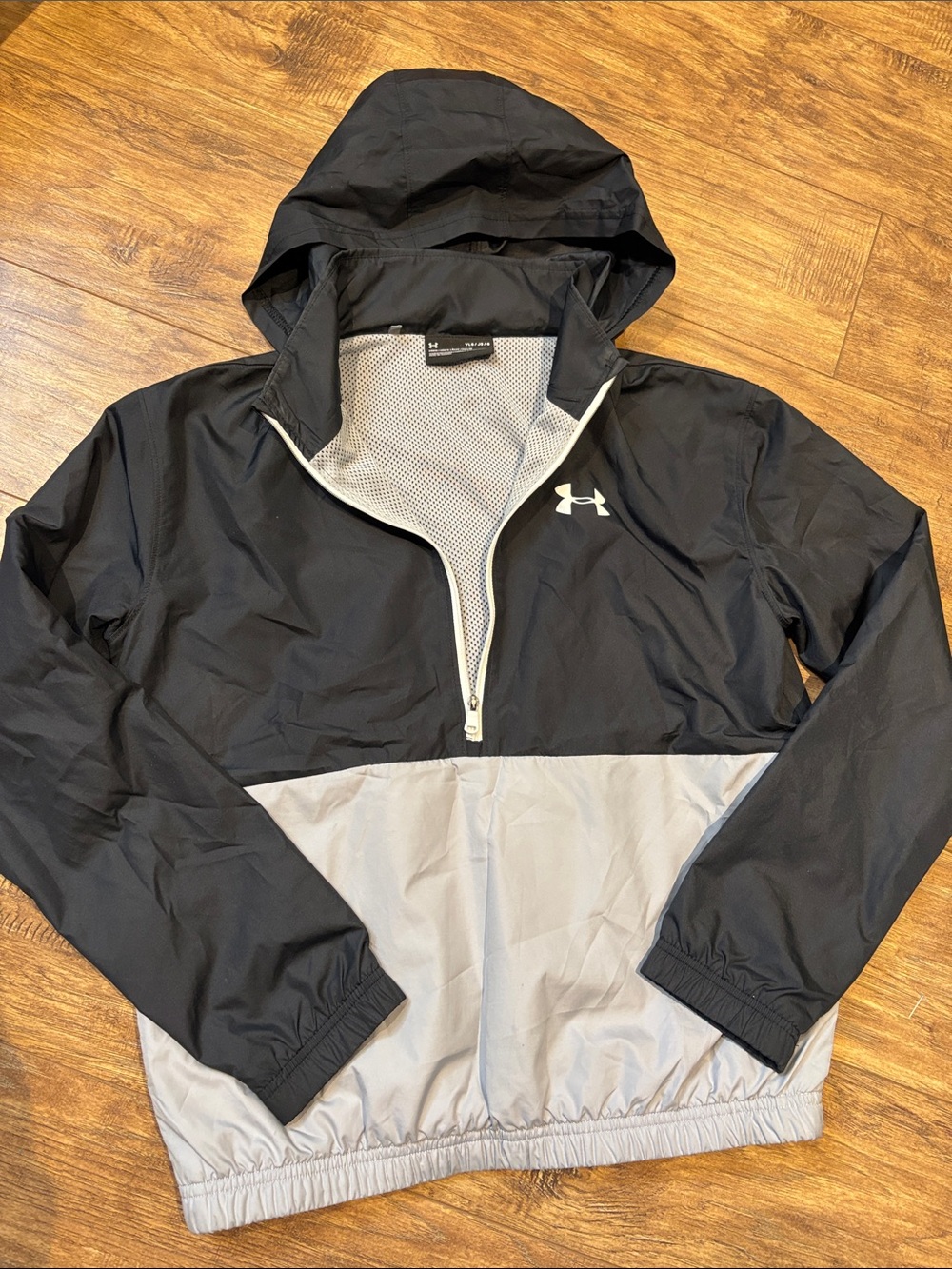 Under Armour Black and Gray Hooded Half-Zip Windbreaker